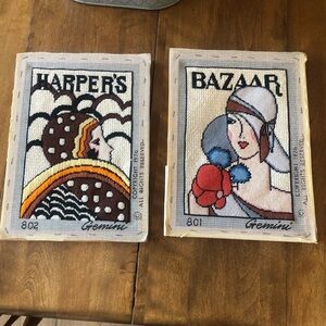 Vintage needlepoint harpers bazaar art deco MCM unframed 70s artwork